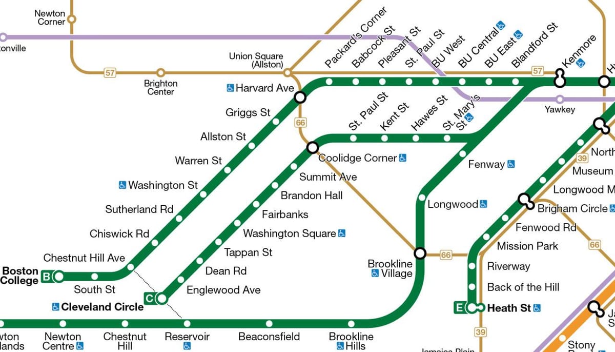 MBTA ਹਰੇ ਲਾਈਨ ਦਾ ਨਕਸ਼ਾ