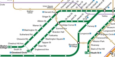 MBTA ਹਰੇ ਲਾਈਨ ਦਾ ਨਕਸ਼ਾ